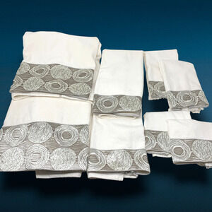 Vintage Y2K Lot 8 x Avanti Towels Silver Abstract Trim 2 Bath 4 Hand 2 Washcloth